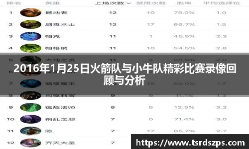 2016年1月25日火箭队与小牛队精彩比赛录像回顾与分析