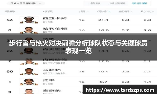步行者与热火对决前瞻分析球队状态与关键球员表现一览